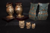 (2) Pairs of Owl Bookends & (3) Brass Owls