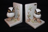 Handpainted Porcelain Owl Bookends Marked OMC