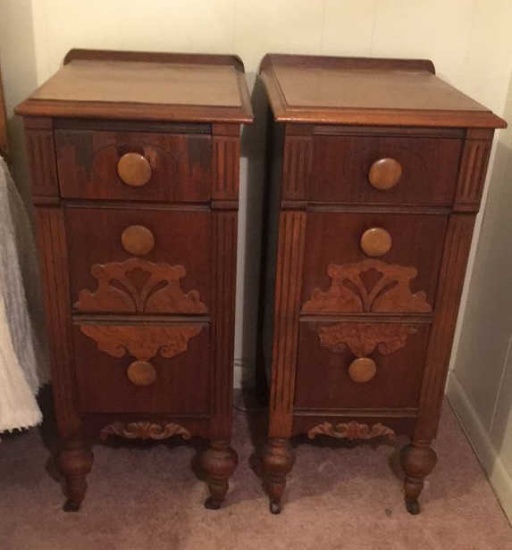 (2) Depression Era 3-Drawer Night Stands