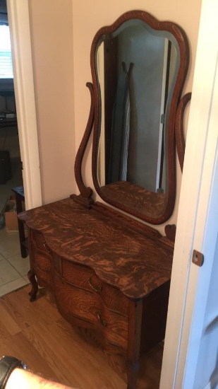 Antique Tiger Oak Serpentine Front Dresser with