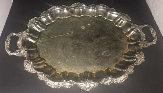 2-Handled Footed Silverplate Tray 16” x 22 1/2”