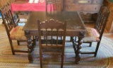Antique Dining Table w/Leaf and 4 Chairs: