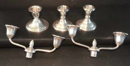 (3) Sterling Silver Candle Holders & (2) Sterling