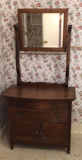 Antique Oak Curved Front Wash Stand with