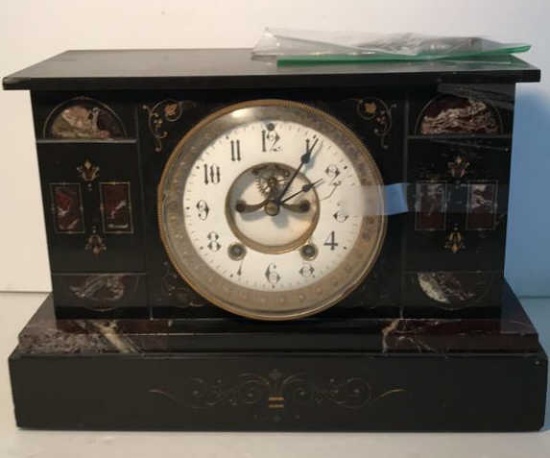 Antique Black Marble Mantle Clock