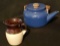 Blue Enamelware Teapot w/Wooden Handle & Small