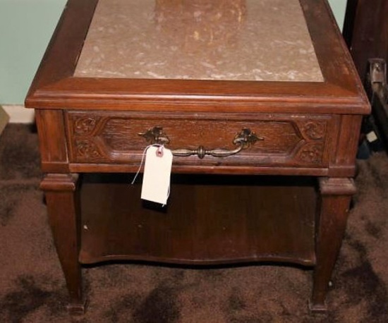 Marble Top Side Table w/Drawer, Dovetail