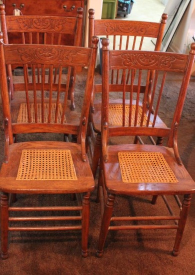 (4) Pressed Back Chairs with Cane Seats