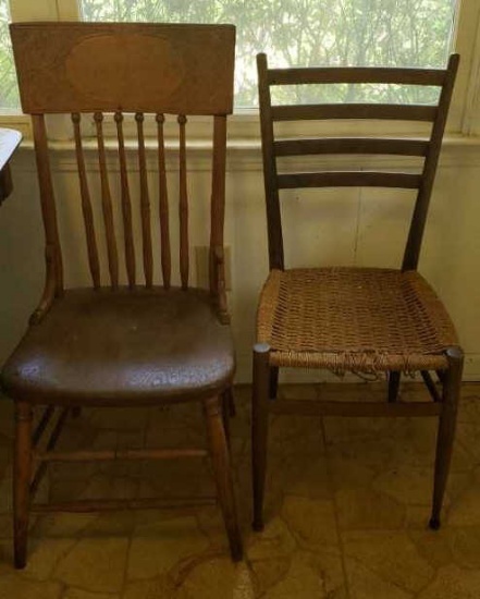 (2) Chairs:  Pressed Back/Spindle Back Oak Chair
