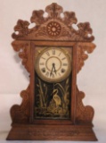 Antique Oak Kitchen Clock w/Key--15 1/4