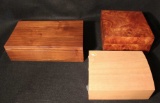 (3) Boxes:  Burl Walnut Hinged Box, 7 3/4” x 7