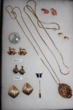 Assorted Jewelry: Locket, Painted Porcelain Pin,