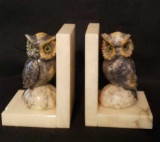 Pair of Marble Owl Bookends-Italy (A few chips)