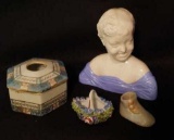 (4) Vanity Items: Antique Hair Receiver by