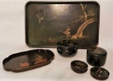 Assorted Vintage Japanese Black Laquer Items: