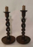 (2) Vintage Wooden Candlesticks 9 3/4