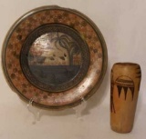 (2) Hand Painted Pottery Items: Vintage