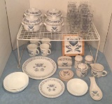 Blue & White Correlle Dishes, Matching Tumblers,