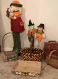 Assorted Fall Decorations & Straw Baskets: