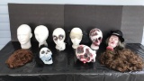 Assorted Styrofoam Heads & (2) Wigs
