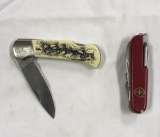 Sabre Scrimshaw-Style Knife with Deer Scene,