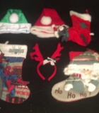 (3) Christmas Stockings, Santa Hat, Elf Hat,