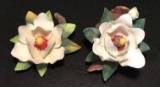 (2) Hand-Painted Porcelain Magnolias:  (1) Lefton