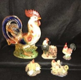 (1) Ceramic Rooster & (4) Resin Roosters