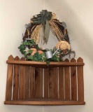 Wooden Corner Shelf 18” x 10” & Wreath
