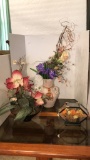(3) Silk Flower Arrangements:  (1) in Pottery