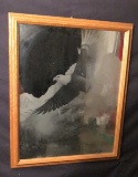Framed Mirror with Etched Glass Image of American