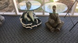 (2) Figural Glass Top Tables:  Dolphins & Eleohant