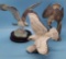 (3) Bird Figurines - (1) with Wooden Stand--