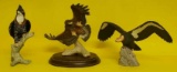 (3) Bird Figurines - (1) with Wooden Stand