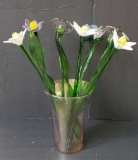 Glass Vase with Glass Flowers: Vase is 10? H