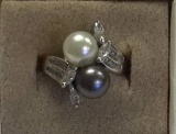 14 Kt White Gold 2 Pearl & Diamond Ring.  Ring is