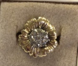 14 Kt Yellow Gold Diamond Cluster Ring--Floral