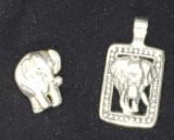 (2) Sterling Silver Elephant Pendants