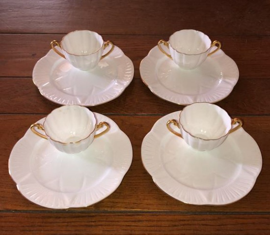(4) Shelley (England) Snack Sets with Gold Trim