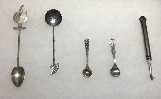 (5) Sterling Items: Souvenir Spoon, Condiment