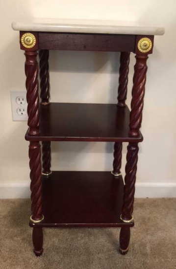 Marble Top Stand Barley Twist Legs, Brass Accents,