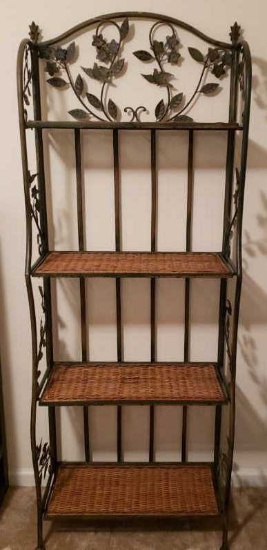 4-Shelf Folding Metal & Wicker Book Shelf