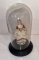 Vintage Figurine in Glass Dome Case with Wooden