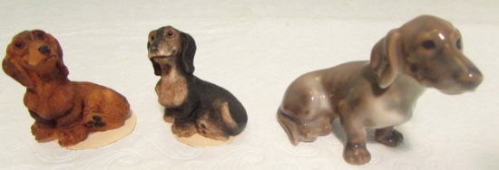 (3) Vintage Dachshund Dog Figurines:  (1) DJ