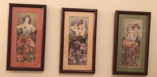 (3) Framed and Matted Alfonse Mucha