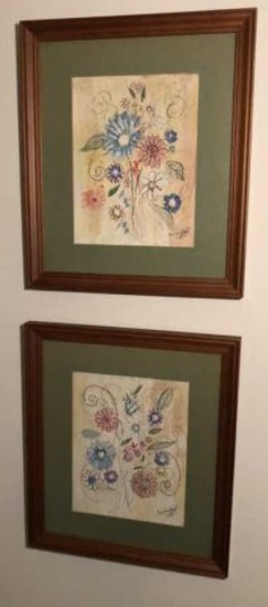 (2) Framed and Matted Paintings Signed Carolyn