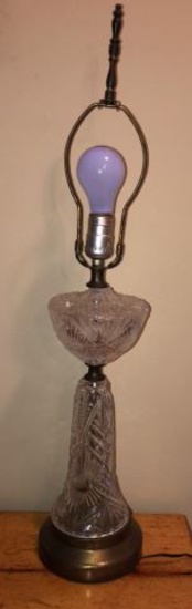 Cut Glass Lamp with Brass Base —29” H to Top of