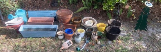 Assorted Pots, Planters, Watering Cans, etc.