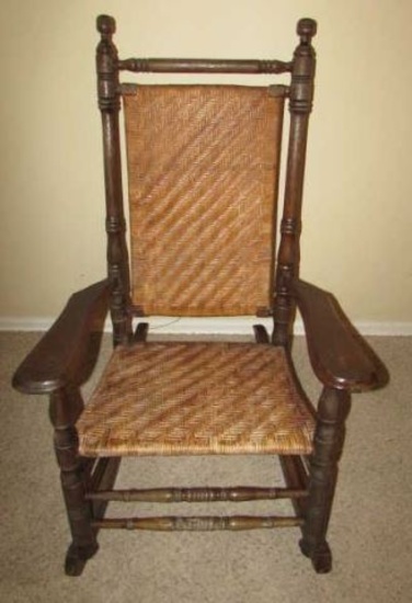 Antique Rocking Chair with Rush Back & Seat