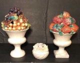 (2) Hand-Painted Ceramic Fruit Arrangements